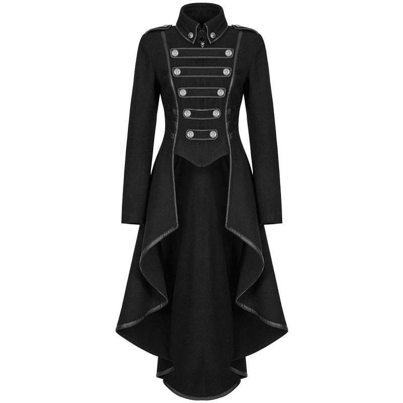 Women Gothic Military Steampunk Coat Long Jacket Black Steampunk Army Uniform 